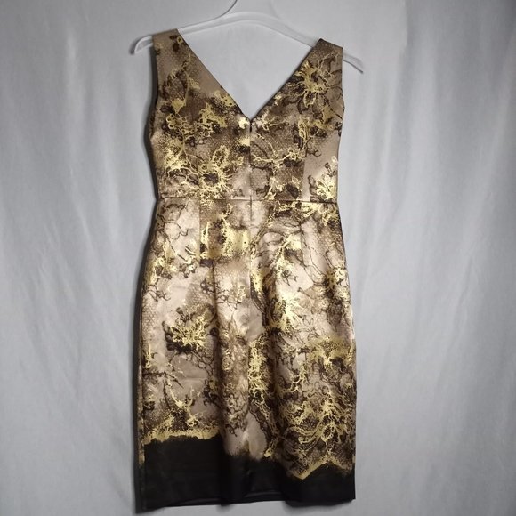 Tahari Women's Dress Gold/Brown Metallic Floral Sleeveless Sheath Knee Length 12 - Picture 3 of 10